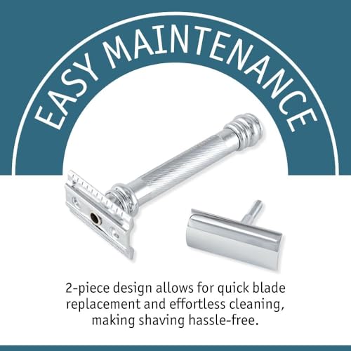 MERKUR 38C Double Edge Safety Razor - Bright Chrome, Extra Large Barber Pole Grip Brass Handle, Made in Germany, Plastic-Free, Two Piece Design, Closed Comb, Straight Bar