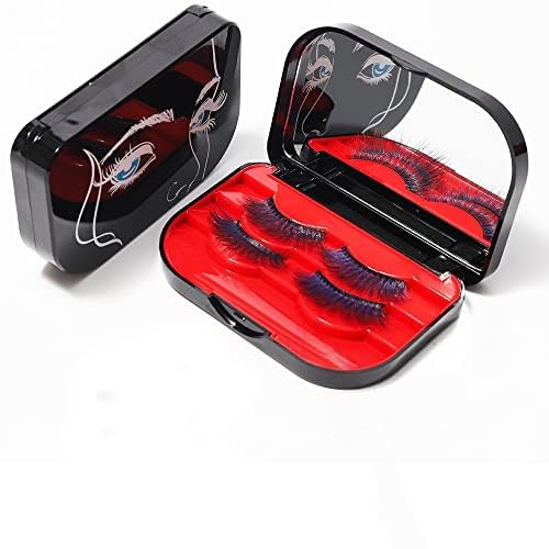 3 Tier Eyelash Storage Case Lash Dime Organizer Holder Box with Mirror Makeup Cosmetic Travel Case Empty False Lash Container (Black Red))
