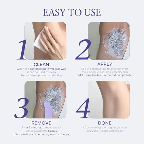 Facial Hair Removal Cream for Women, Body Hair Removal Cream with Spatula Applicator and 10Pcs Compressed Towel for Legs, Arms, Underarms and Bikini Line, Gentle Skincare, 1 Pack 3.38 Fl Oz