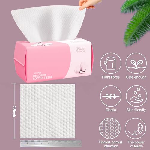 Disposable Face Towel 100 Count for Washing Soft Cotton Dry Wipes Facial Cloths Towelettes for Washing and Drying, Facial Tissue for Cleansing, Skincare and Makeup Remover (6 Pack)