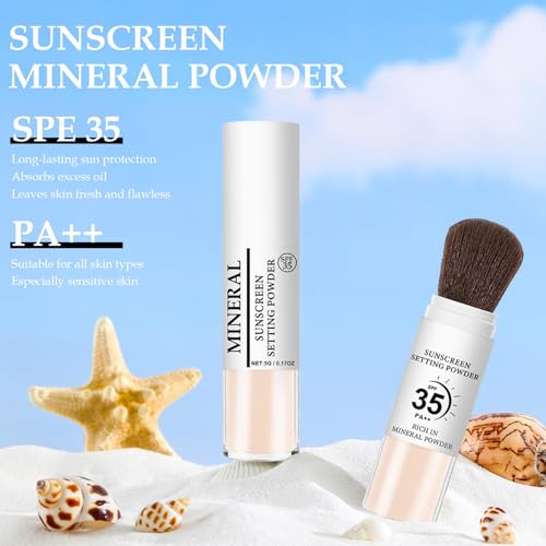 Mineral Sunscreen Setting Powder, SPF 35 Translucent Loose Powder for Face & Scalp, Mineral Brush Powder, Oil Control Natural Matte Finish, Lasting Lightweight Breathable (#01 Translucent)