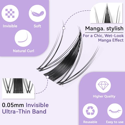 Lash Extension Kit - 10-18mm Invisible Transparent Band Lashes with Bond&Seal & Remover and Tweezers for Easy Self-Application, Natural Wispy Cluster Extensions (D-Mix10-18mm kit)