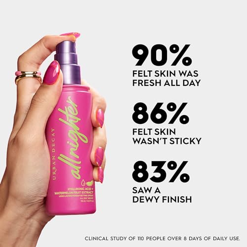 Urban Decay All Nighter Hyaluronic Acid Waterproof Dewy Setting Spray for Face, Hydrated Finish, Long-lasting, Smudge-proof & Transfer-resistant Makeup, Oil-free