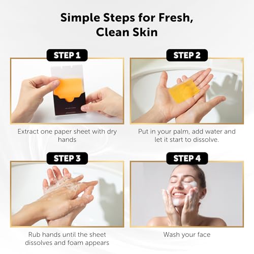 VALITIC Turmeric Kojic Acid Cleansing Soap Melting Sheets - Dark Spot Corrector Paper Soap - 100 Travel Size Facial Exfoliating Sheets With Vitamin C, Retinol, Collagen - 3 Pack