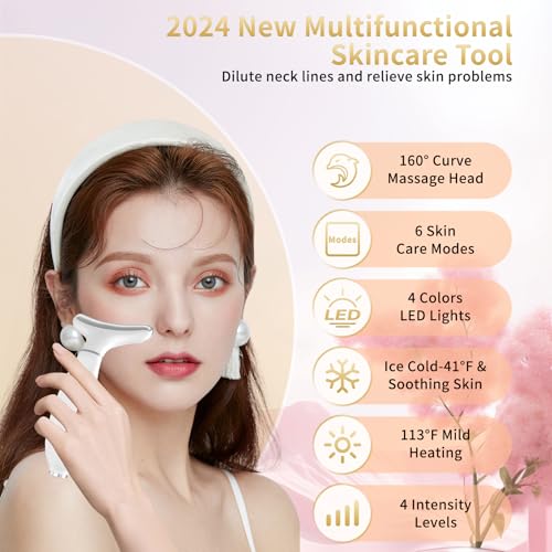 Red Light Therapy for Face and Neck, Facial Skin Care Tools, Micro-Current Vibration Facial Cold and Hot Service, Red and Blue LED Light, 4 Color LED Facial Light Therapy Device for Skin Care at Home