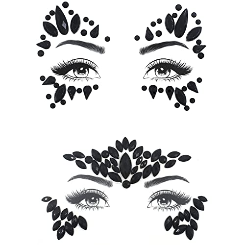 Black Face Sticker Shiny Forehead Sticker DIY Face Decoration Face Gems Rhinestone Sticker 2Pieces