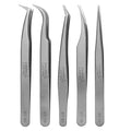 Eyelash Extension Tweezers - 5 PCS of Lash DIY Precision Set, Curved Volume Lash Tweezers - Cluster Application and Removal of Eye Lashes Extensions Stainless Steel