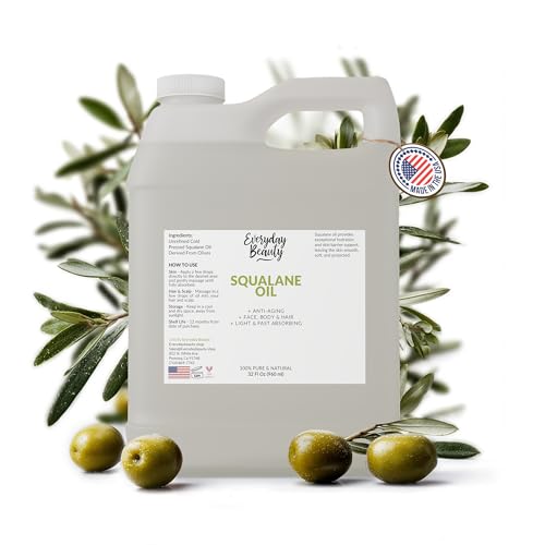 Squalane Oil Bulk- 32 oz 100% Pure & Natural Plant Derived Facial Oil - Cold Pressed and Unrefined Premium Grade Multipurpose Moisturizing Oil For Skin and Hair