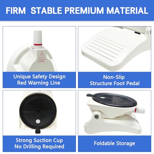 CWD&SQH Shower Foot Rest for Shaving Legs with Upgraded Powerful Suction Cup, Load Capacity 381 Pounds, No Drilling Non-Slip Bathroom Pedal, Pedicure Foot Rest, Shower Shaving Leg Aid, White, 3TH