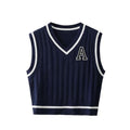 Floerns Women's V Neck Letter Striped Trim Sleeveless Sweater Vest Knit Top