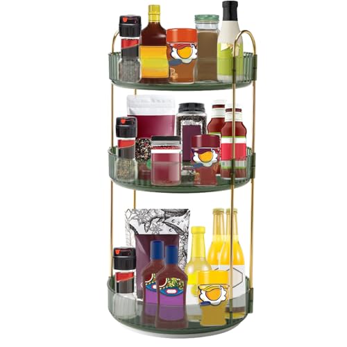 360¡Æ Rotating Makeup Organizer, Bathroom Make Up Spinning Holder Rack, Large Capacity Cosmetics Storage Vanity Shelf Countertop, Fits Cosmetics, Perfume, Skincare(3 Tiers, Green)