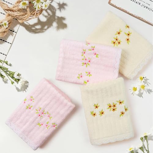 Jacquotha Bathroom Washcloths Face Towels 12 Pack, Floral Embroidered, Cotton, Pink & Cream 13¡± x 13"