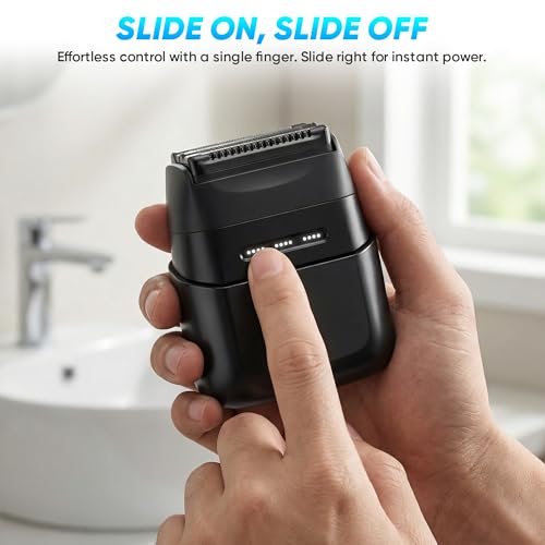Electric Foil Shavers for Men: Compact Electric Razor with 4 Floating Blades, Travel Portable Foil Shaver for Men, USB-C Rechargeable, Waterproof Wet Dry Cordless Face Shaver for Travel & Home, Black