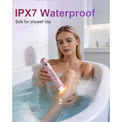 Bikini Trimmer for Women- LED Light Electric Razors for Women for for Face, Bikini, Body, Leg, USB Rechargeable Facial Hair Removal, IPX7 Waterproof Electric Shaver, Painless & Flawless