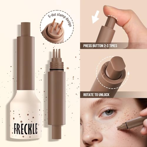 Upgrade Faux Freckle Stamp Pen - Waterproof & Natural-Looking Fake Freckles Makeup Tools with Multi-Prong Precision Head, Long-Lasting Sunkissed Look
