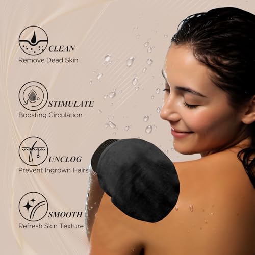 LOTTA Exfoliating Gloves for Dead Skin Removal & Skin Cell Renewal, Vegan Viscose Body Scrubber Mitt for Self-Tanning & Keratosis Pilaris, Kessa Korean Washcloth for Bath