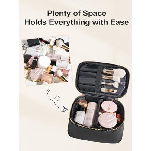 Cosmetic Bag,ROWNYEON Makeup Bag,Portable Makeup Train Case,Travel Toiletry Bag Case Organizer for Women,Black
