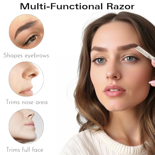 Eyebrow Razor with 6 Blades & Travel Case ? Face Razors for Women & Men, Eyebrow Trimmer Shaper with Precision Cover, Facial Shaver & Dermaplaning Tool for Smooth Skin - Gift Idea - Gray