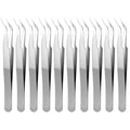 10 PCS Stainless Steel Eyelash Tweezer, Curved Pointed Craft Tweezers for Crafting with Protective Cover Precision Tweezers Set Multipurpose Nail Sticker Tweezer for Eyelash Extensions Blackhead