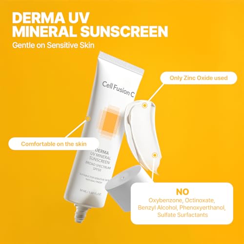 Cell Fusion C Derma UV Mineral Sunscreen SPF 50, Face Sunscreen for Sensitive Skin, Made with 19% of Zinc Oxide, Natural Finish, 50ml / 1.69 fl.oz