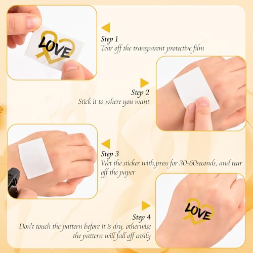 WANDIC Gold Ribbon Awareness Kit, 100PCS Ribbon Pins 10 Sheets Temporary Tattoo for Childhood Cancer for Public Benefit Activities