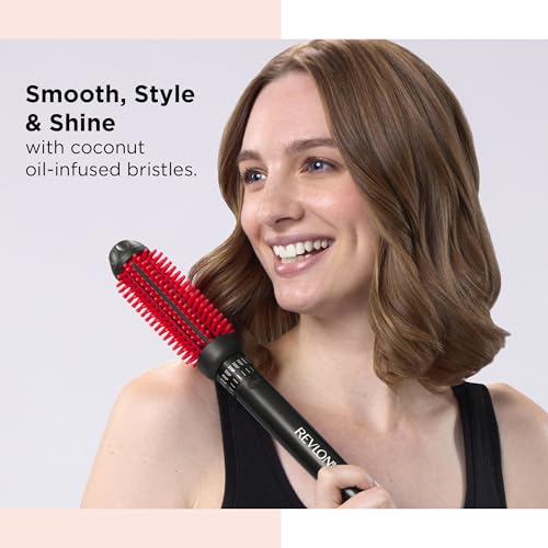 REVLON New and Improved SmoothStay Coconut Oil-Infused Heated Hair Styling Brush | 1¡± Barrel for Voluminous, Shiny Results (Black/Red)