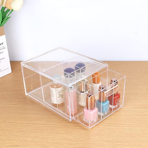 Yes!Fresh Drawer Organizer Stackable Cosmetic Desk Organizer with Removable Interior Partitions for Vanity Organization and Storage,Clear Bathroom Organizer (4)