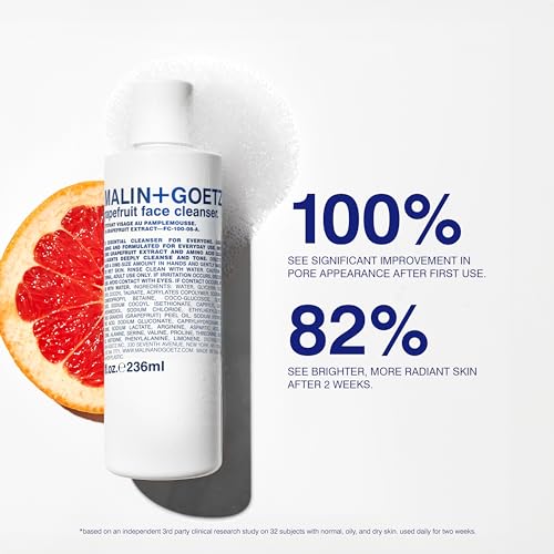 MALIN+GOETZ Grapefruit Face Cleanser | Gentle 3-in-1 Foaming Gel Vitamin-Rich Grapefruit, Amino Acids + Coconut-Based Surfactants | Purifies, Balances + Brightens | Vegan + Cruelty-Free (8 Fl Oz)