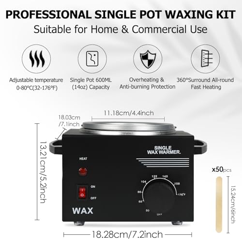 Wax Machine with Hair Removal Kit: Hard Wax Pot, Body Wax Melt Warmer, and 50 Applicator Sticks