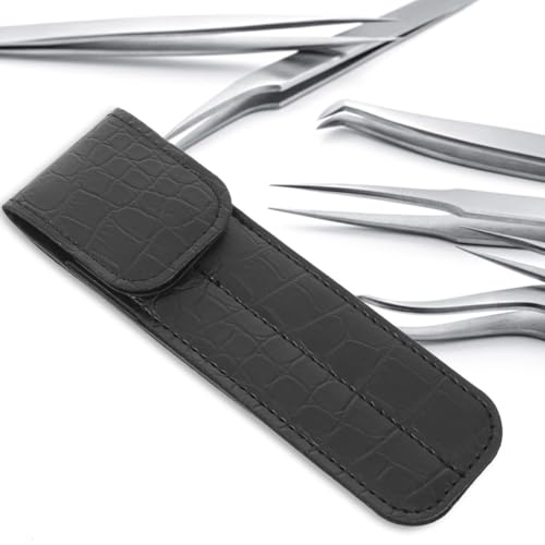 Housoutil Tweezer Storage Case, Eyelash Tweezer Holder, Eyelash Tweezers Case for Extensions, Black
