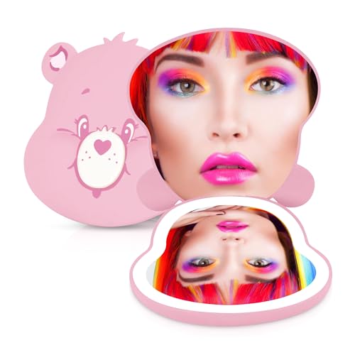Impressions Vanity Care Bears Cheer Bear Beary Cute LED Compact Mirror for Purse, Travel Lighted Makeup Mirror with 3X Magnification, Adjustable Brightness, Touch Sensor, and Figural Shaped Design