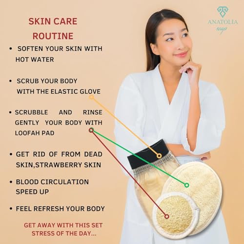 Turkish Hammam Cream Exfoliating Kesse & Body Loofah & Face Loofah, for Shower Exfoliating Mitt Body Scrubber Skin Exfoliator & Dead Skin Remover for Women & Men 3 Count (Pack of 1)
