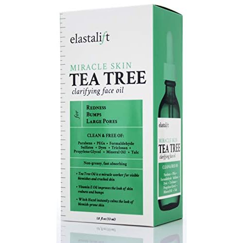 Elastalift Tea Tree Oil Facial Spot Treatment W/Witch Hazel Clarifying Tea Tree Oil For Face Helps Target Redness, Acne, Bumps, Dry Itchy Skin, & Large Pores. Non-Irritating Formula, 1.8 Fl Oz