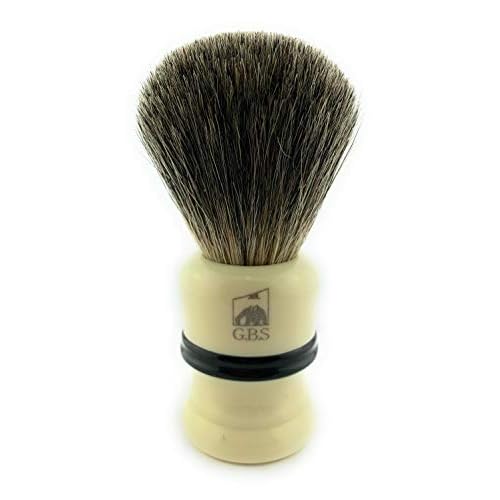 G.B.S Synthetic Bristle Ivory with Black Strip Shaving Brush, use with any Soap and Cream, Compliments All Razors and Mugs