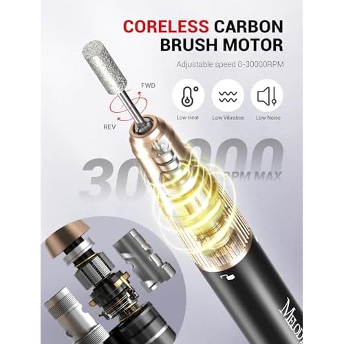 MelodySusie 30000RPM Portable Electric Nail Drill with Nail Art Brushes Set