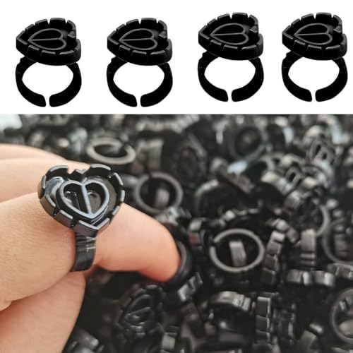 600PCS Glue Rings Lash Rings for Glue, Smart Glue Rings Holder for Eyelash Extensions, Disposable Rings for Lashes, Lovely Shape Lash Fan Blossom Glue Holder Cups for Lash Extension Supplies, Black