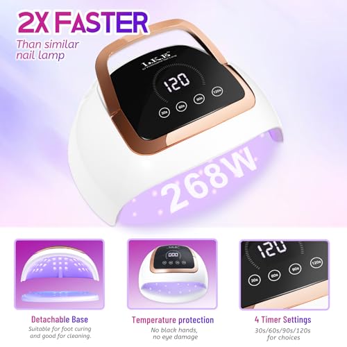 Wisdompark 268W UV LED Nail Lamp, Nail Dryer for Gel Polish, 4 Timers Curing Lamp Professional Nail Light, 66Pcs Uv Beads and Automatic Sensor (Gold) (Black)