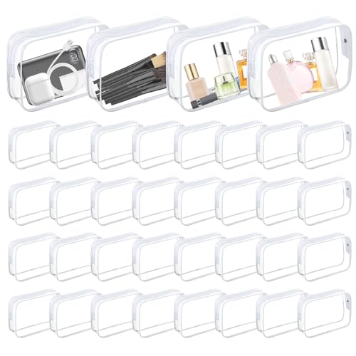 36 PCS Clear Makeup Bags Bulk Clear Cosmetics Bag Plastic Travel Bags Clears Plastic Toiletry Bags With Zipper Waterproof Portable Clears Bag for Travel Women Men Bathroom Organizing,White