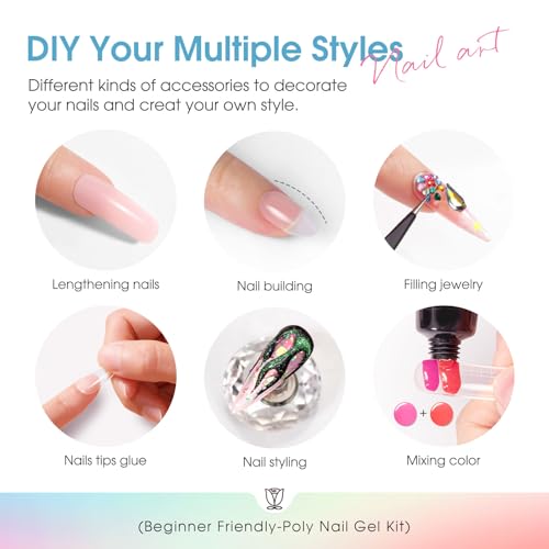 ROSALIND Colors Poly Nail Gel Kit, 14 ColorsPoly Nails Gel Starter Kits with Slip Solution 48W Nail Lamp Halloween All Seasons Classic Poly Extension Gels Nails Kit