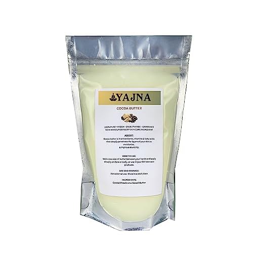 Yajna Organic Raw Cocoa Butter 100% Pure,Natural & Unrefined| Skin Moisturizer For Face, Body & Hair| 1 LBS/450 GM Ivory/White Grade A | DIY Creams, Balms, Lotions, Soaps| Softens Dry & Tough Skin