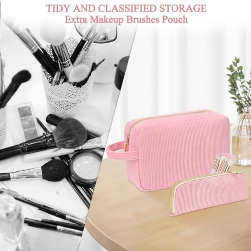 Personalized Initial Makeup Bag Trendy Stuff Corduroy Cosmetic Bag Travel Toiletry Bag, Valentine¡¯s Day Gift Makeup Organizer Case & Makeup Pouch for Women teen Girls Mom Girlfriend Wife