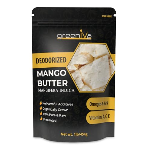 GreenIVe Deodorized Mango Butter Chuncks 100% Pure Raw Unrefined Natural Creamy Skin Hair Moisturizer Hydrating Body Butter Lotion Lip Balm Soap Making DIY Cosmetics Whipped Creams Food Grade 16oz