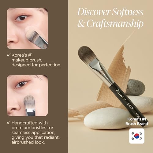 Piccasso FB17 Foundation Brush ? Soft Makeup Brush for Liquid & Cream Foundation, Curved Bristles for Smooth and Flawless Face Makeup, Professional Tool for Base Layering, Korean Beauty Essential