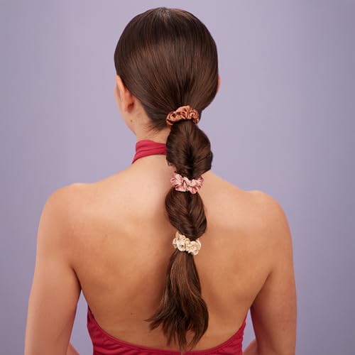 Goody Ouchless Skinny Satin Scrunchies, Frizz Fighting, No Damage Scrunchies, Gentle, Secure & Creaseless Hair Ties for Day and Overnight, All Hair Types, Gifts for Women & Girls, 8 Ct, Pink