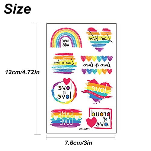 HAOYAN 10 Sheets LGBT Pride Day Temporary Tattoo Sticker Rainbow Pattern Love Is Love Flash Waterproof Fashion Body Art Men Women Child