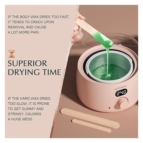 KOTAMU Pink Digital Waxing Kit with 1lb Aloe Wax Beads, Wax Kit for Women Men Sensitive Skin, Thick Hair Formula Wax Beans, For Facial, Arms, Bikini, Brazilian, Legs Hair Removal