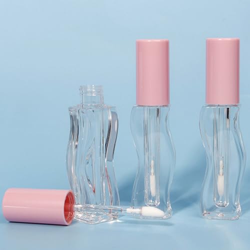 COSIDEA 9pcs Empty 2.5ml/0.08oz Pink lip gloss tubes with wand unique Wave shape lipgloss tube container small capacity for lip Tint DIY (9)