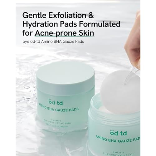 Amino BHA Pads (80 Count) - Pre-Soaked Oil Control Cotton Pads for Gentle Exfoliation, Soothing & Hydration, Korean Skin Care. Amino Acid, Salicylic Acid, Tea Tree