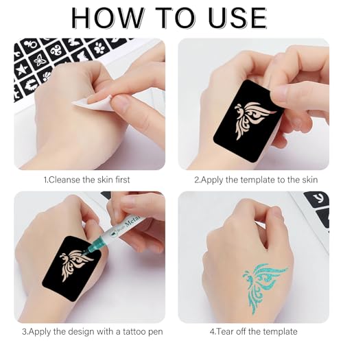 10 Temporary Tattoo Stencils 94 PCS Stencils Realistic, Tattoo Stencils for Face Body Art Painting for Women Men Adults Kids