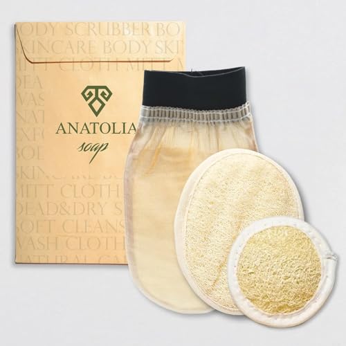 Turkish Hammam Cream Exfoliating Kesse & Body Loofah & Face Loofah, for Shower Exfoliating Mitt Body Scrubber Skin Exfoliator & Dead Skin Remover for Women & Men 3 Count (Pack of 1)